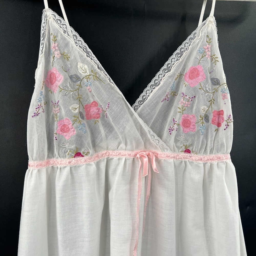 Vintage 1970s‎ coquette boho fairycore slip dress floral emboirdered feminine - Picture 2 of 12